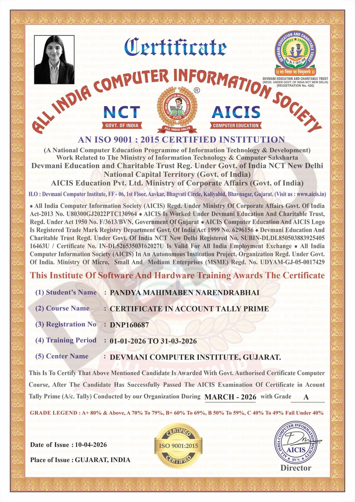 Account Tally Prime Certificate